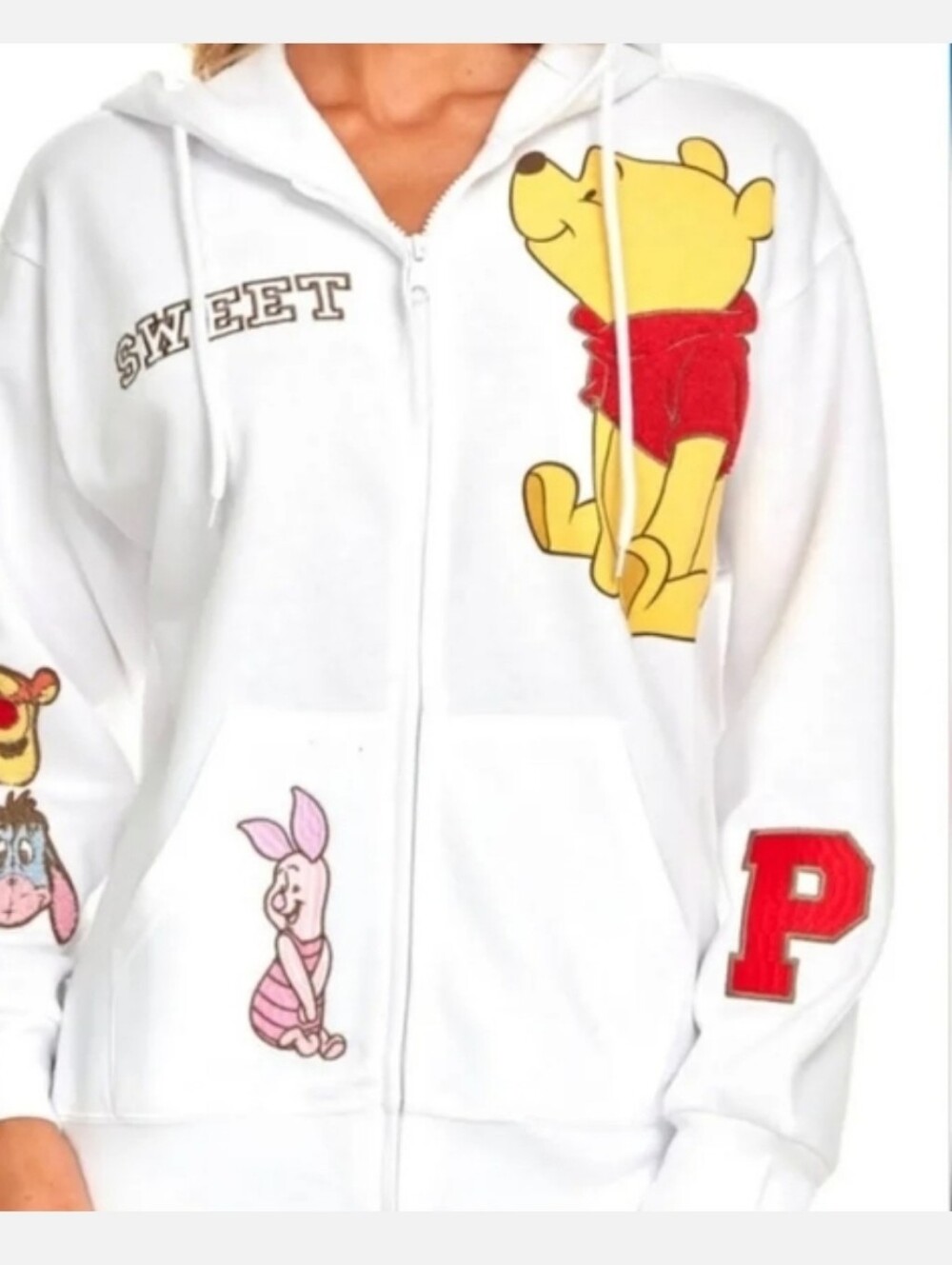 Disney White Winnie the Pooh Zip Hoodie with Red Accents